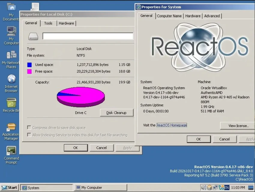 ReactOS достигла важной вехи благодаря поддержке установки через NTFS.